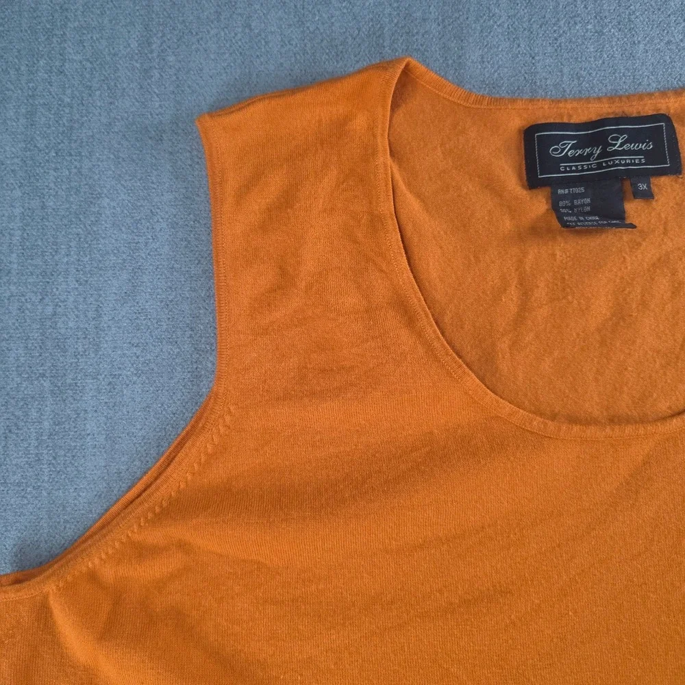 Terry‎ Lewis Knit Tank Top Women 3X Orange Rayon Blend Sleeveless Scoop Neck